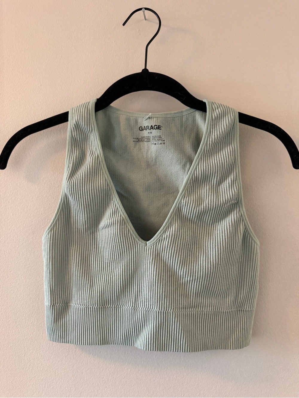 Garage Sage Green Ribbed V-Neck Crop Tank